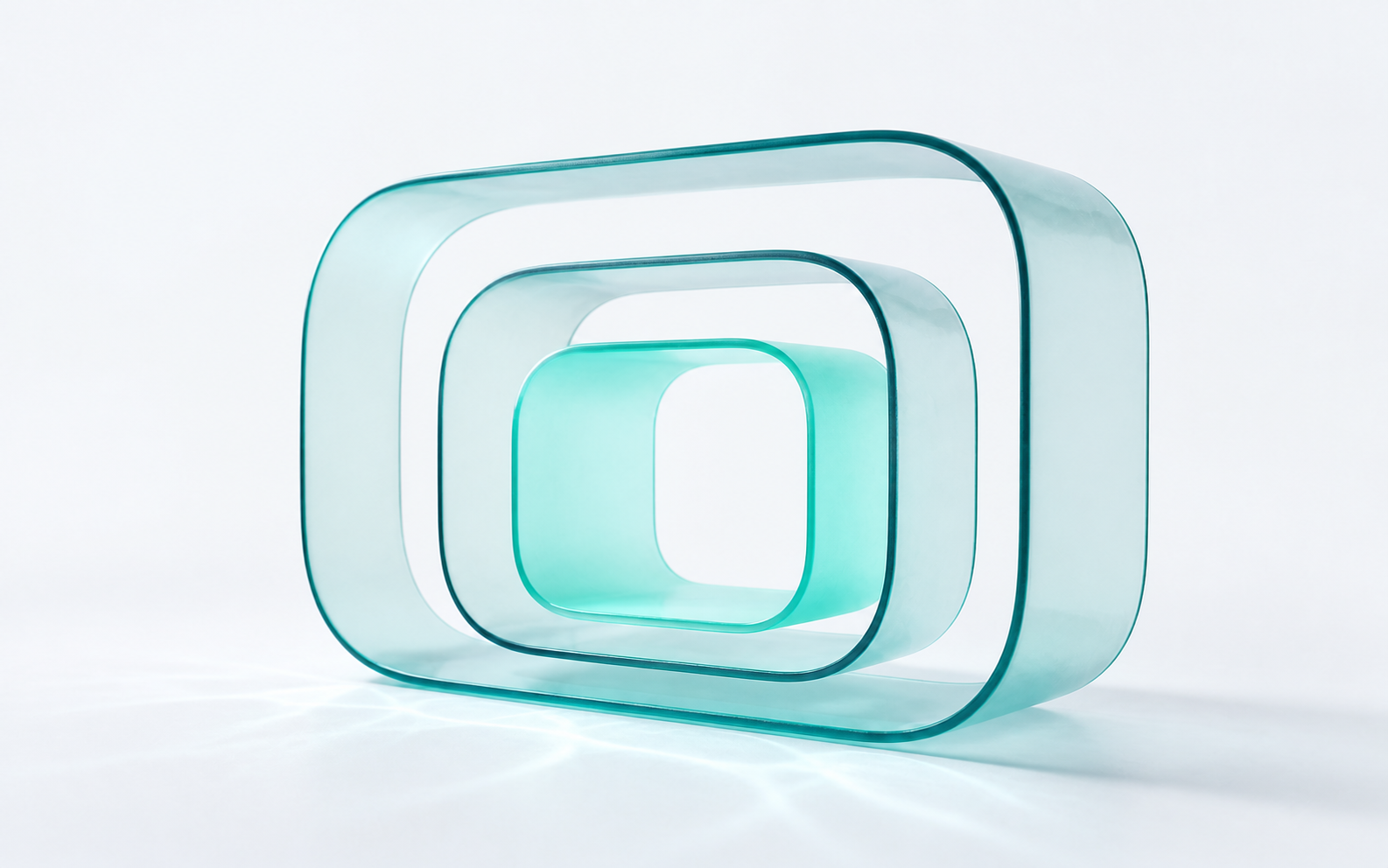 Three nested teal glass chambers with a luminous mint centre.