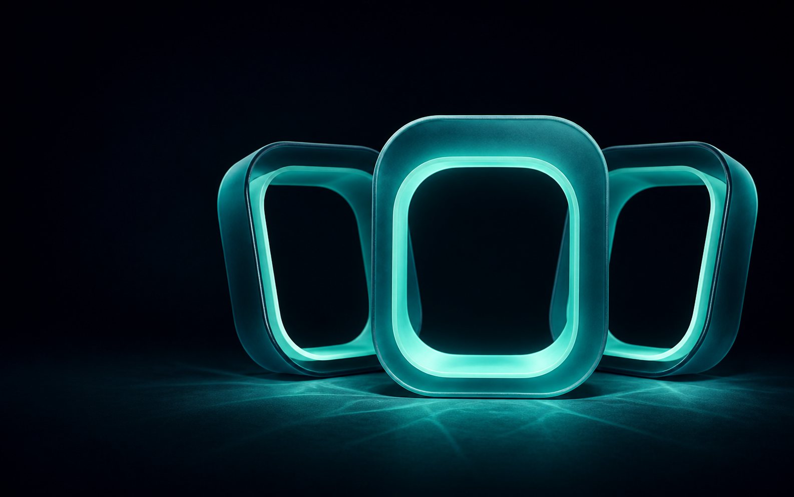 A fan of translucent teal glass chambers with a larger mint chamber in front.